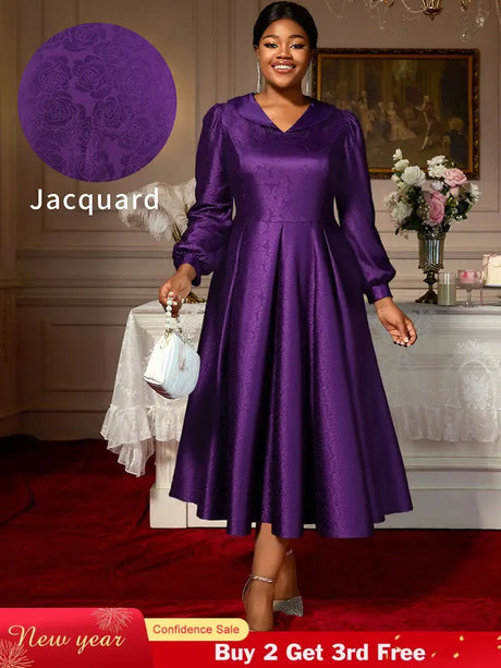 AOMEIDRESS Elegant A Line Pleated Jacquard Party Wedding Guest Dress DarkPurple / S