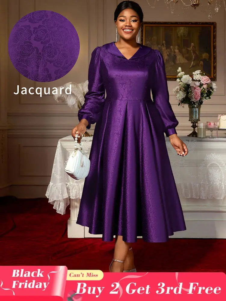 AOMEIDRESS Elegant A Line Pleated Jacquard Party Wedding Guest Dress DarkPurple / S