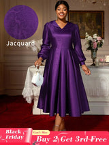 AOMEIDRESS Elegant A Line Pleated Jacquard Party Wedding Guest Dress DarkPurple / S