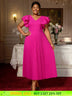 AOMEIDRESS Elegant A Line Pleated Wedding Guests Dress Ruffles V Neck Rose / S