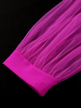 AOMEIDRESS Elegant A Line Pleated Work Dress Sheer Puff Sleeves O Neck