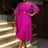 AOMEIDRESS Elegant A Line Pleated Work Dress Sheer Puff Sleeves O Neck Rose / S