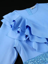 AOMEIDRESS Elegant A Line Sequins Ruffle Dress Flare Sleeve for Party
