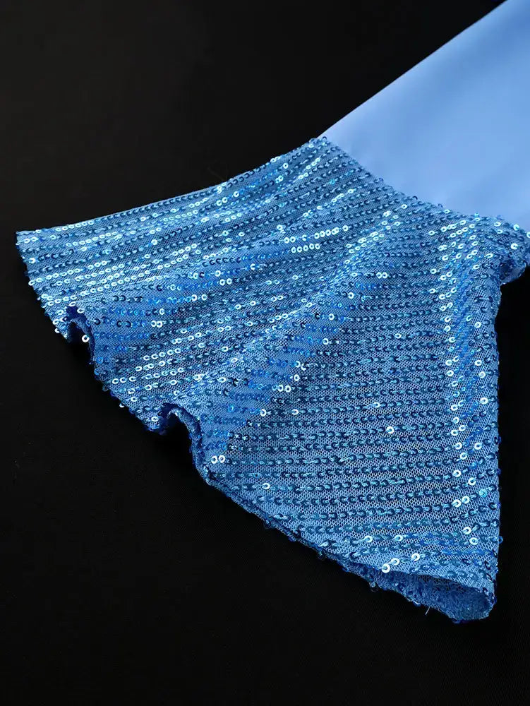 AOMEIDRESS Elegant A Line Sequins Ruffle Dress Flare Sleeve for Party