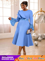 AOMEIDRESS Elegant A Line Sequins Ruffle Dress Flare Sleeve for Party LB / S