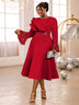 AOMEIDRESS Elegant A Line Sequins Ruffle Dress Flare Sleeve For Party Red / S