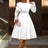AOMEIDRESS Elegant A Line Sequins Ruffle Dress Flare Sleeve for Party White / S