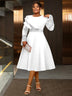 AOMEIDRESS Elegant A Line Sequins Ruffle Dress Flare Sleeve for Party White / S