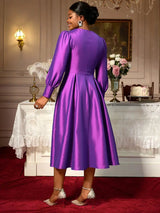 AOMEIDRESS Elegant A Line Shiny Puff Sleeve Dress for Wedding Party