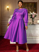 AOMEIDRESS Elegant A Line Shiny Puff Sleeve Dress for Wedding Party