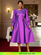 AOMEIDRESS Elegant A Line Shiny Puff Sleeve Dress for Wedding Party Purple / S