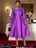 AOMEIDRESS Elegant A Line Shiny Puff Sleeve Dress for Wedding Party Purple / S