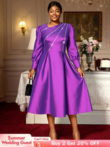 AOMEIDRESS Elegant A Line Shiny Puff Sleeve Dress for Wedding Party Purple / S