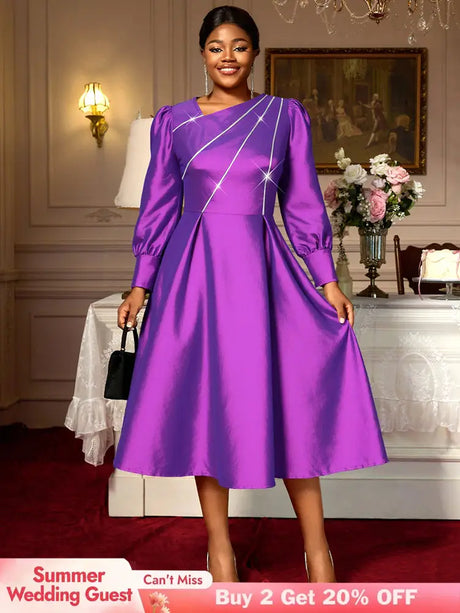 AOMEIDRESS Elegant A Line Shiny Puff Sleeve Dress for Wedding Party Purple / S