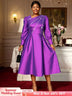 AOMEIDRESS Elegant A Line Shiny Puff Sleeve Dress for Wedding Party Purple / S