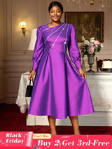 AOMEIDRESS Elegant A Line Shiny Puff Sleeve Dress for Wedding Party Purple / S