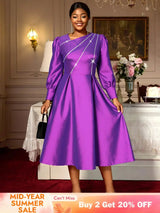AOMEIDRESS Elegant A Line Shiny Puff Sleeve Dress for Wedding Party Purple / S
