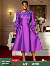 AOMEIDRESS Elegant A Line Shiny Puff Sleeve Dress for Wedding Party Purple / S
