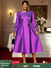 AOMEIDRESS Elegant A Line Shiny Puff Sleeve Dress for Wedding Party Purple / S