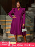 AOMEIDRESS Elegant A Line Turn Down Collar Ruffles Midi Dresses Purple / 0XL