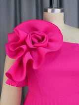 AOMEIDRESS Elegant A Line Wedding Guests Dress One Shoulder 3D Flower