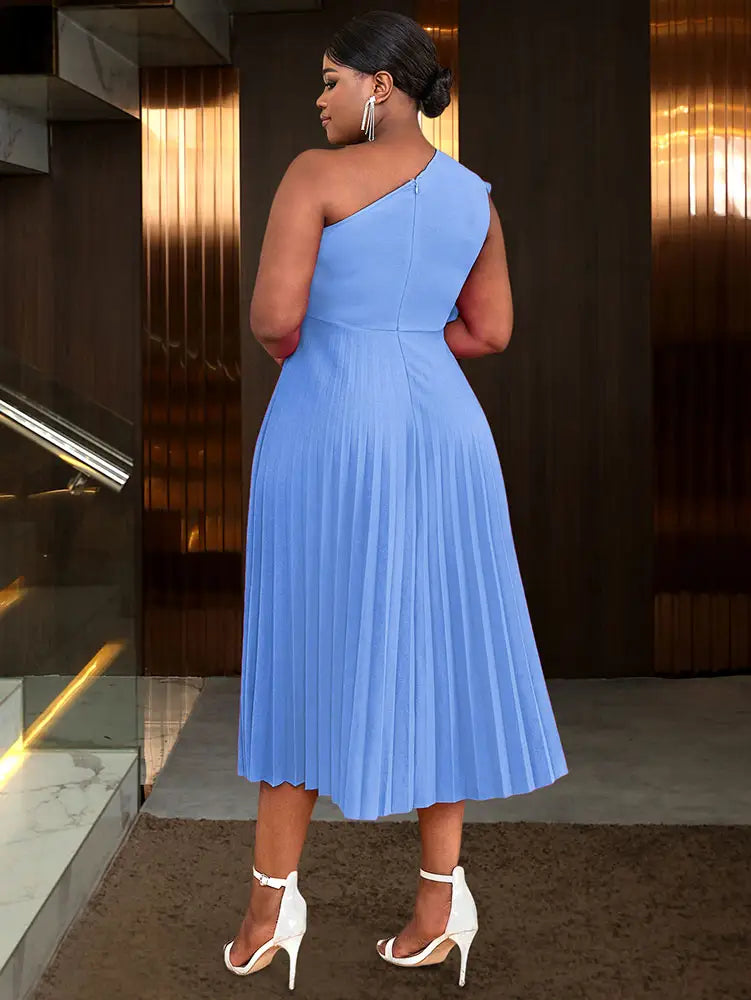 AOMEIDRESS Elegant A Line Wedding Guests Dress One Shoulder 3D Flower