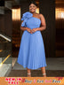AOMEIDRESS Elegant A Line Wedding Guests Dress One Shoulder 3D Flower SkyBlue / 0XL