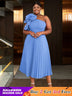 AOMEIDRESS Elegant A Line Wedding Guests Dress One Shoulder 3D Flower SkyBlue / 0XL