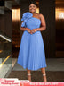 AOMEIDRESS Elegant A Line Wedding Guests Dress One Shoulder 3D Flower SkyBlue / 0XL