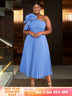 AOMEIDRESS Elegant A Line Wedding Guests Dress One Shoulder 3D Flower SkyBlue / 0XL