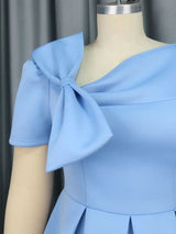 AOMEIDRESS Elegant A Line Wedding Guests Dress With A Bow Puff Sleeve