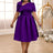 AOMEIDRESS Elegant A Line Wedding Guests Dress With A Bow Puff Sleeve DarkPurple / 0XL