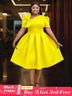 AOMEIDRESS Elegant A Line Wedding Guests Dress With A Bow Puff Sleeve Yellow / 0XL