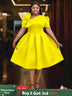 AOMEIDRESS Elegant A Line Wedding Guests Dress With A Bow Puff Sleeve Yellow / 0XL