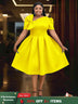 AOMEIDRESS Elegant A Line Wedding Guests Dress With A Bow Puff Sleeve Yellow / 0XL