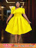 AOMEIDRESS Elegant A Line Wedding Guests Dress With A Bow Puff Sleeve Yellow / 0XL