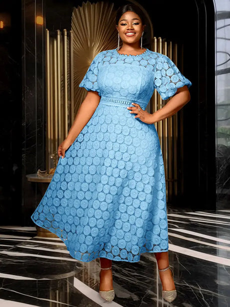 AOMEIDRESS Elegant African Wedding Guest Gowns White Lace Dress LightBlue / S