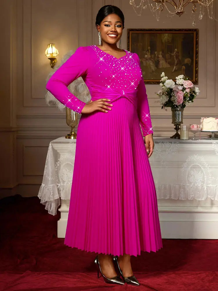 AOMEIDRESS Elegant Autumn A LIne Pleated Bead Dress for Party Wedding