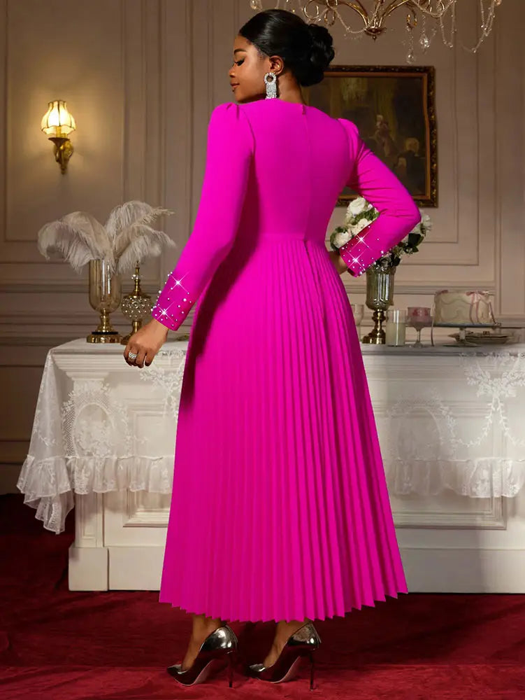 AOMEIDRESS Elegant Autumn A LIne Pleated Bead Dress for Party Wedding