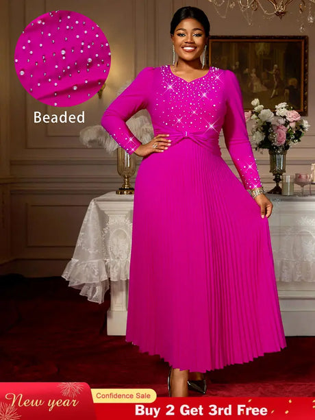 AOMEIDRESS Elegant Autumn A LIne Pleated Bead Dress for Party Wedding Rose / S