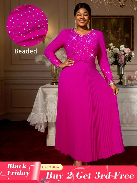 AOMEIDRESS Elegant Autumn A LIne Pleated Bead Dress for Party Wedding Rose / S