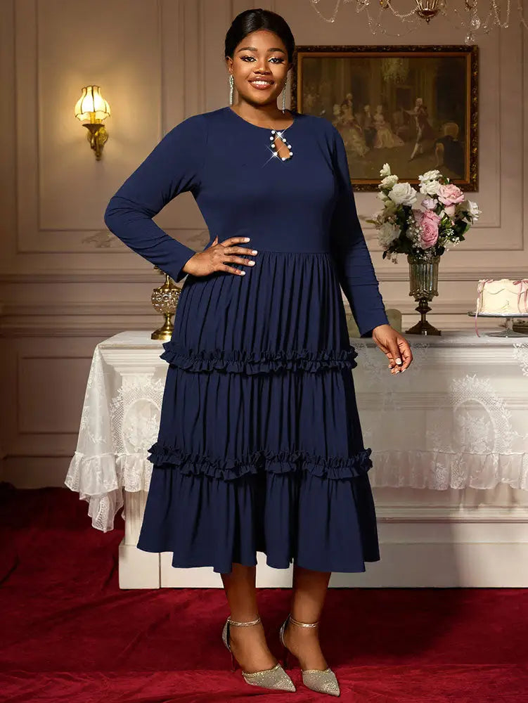 AOMEIDRESS Elegant Autumn Winter Midi Pleated Dress for Office Church