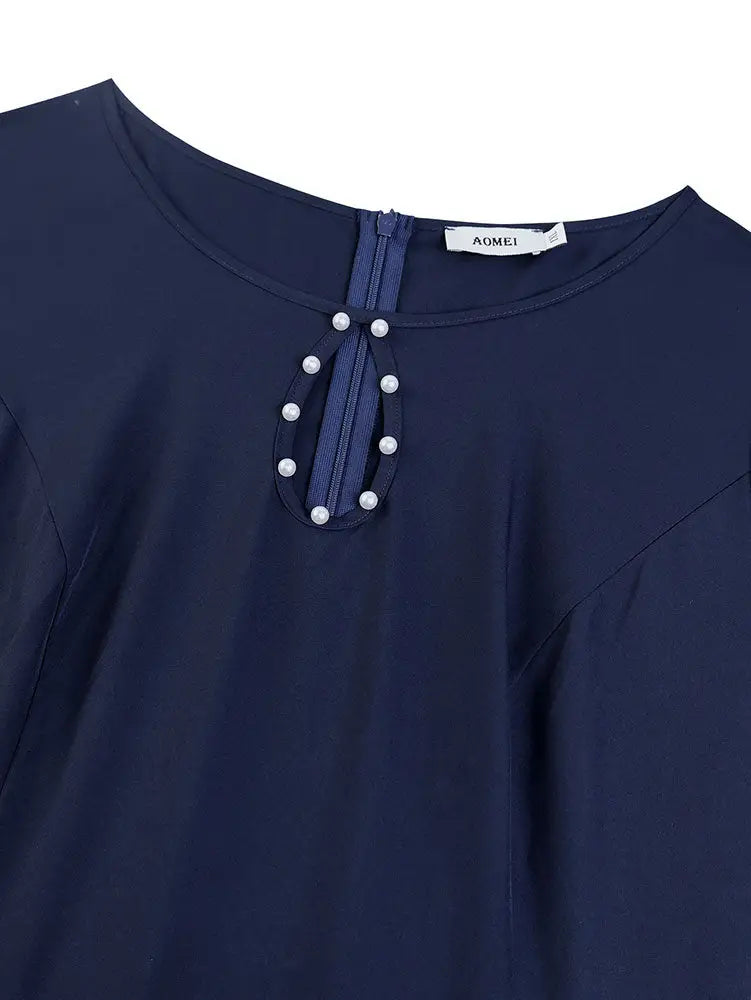 AOMEIDRESS Elegant Autumn Winter Midi Pleated Dress for Office Church