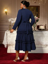 AOMEIDRESS Elegant Autumn Winter Midi Pleated Dress for Office Church