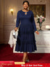 AOMEIDRESS Elegant Autumn Winter Midi Pleated Dress for Office Church Navy / S