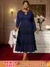 AOMEIDRESS Elegant Autumn Winter Midi Pleated Dress for Office Church Navy / S