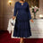 AOMEIDRESS Elegant Autumn Winter Midi Pleated Dress for Office Church Navy / S