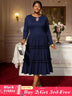 AOMEIDRESS Elegant Autumn Winter Midi Pleated Dress for Office Church Navy / S