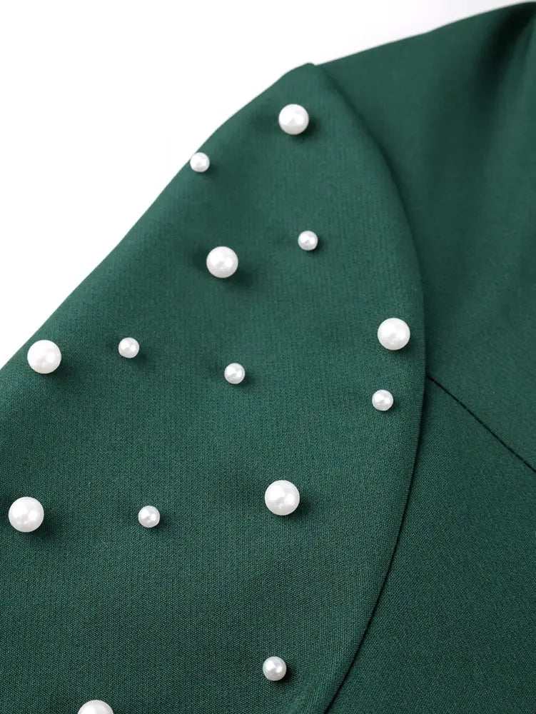 AOMEIDRESS Elegant Beaded 2 Piece Suit Turn Down Collar Blazer Side Slit Wide Leg Trousers