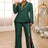 AOMEIDRESS Elegant Beaded 2 Piece Suit Turn Down Collar Blazer Side Slit Wide Leg Trousers DarkGreen / S